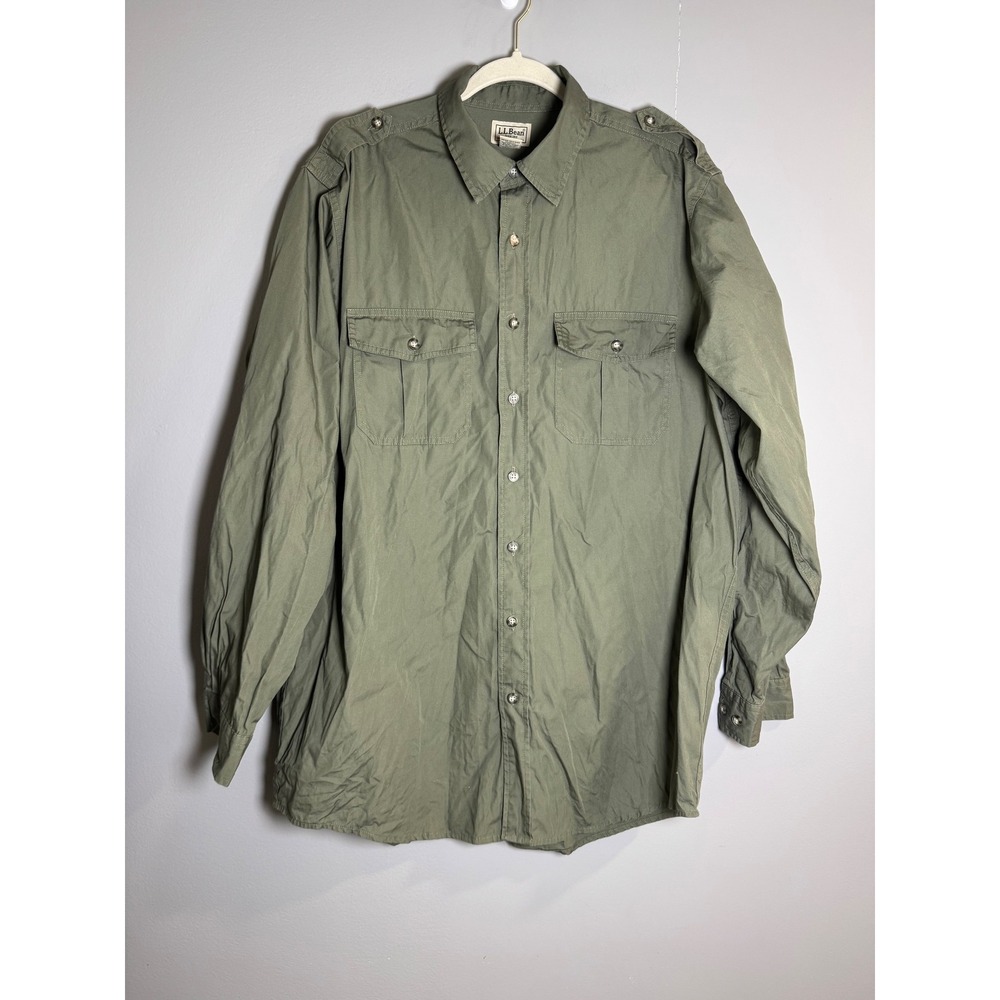 L.L. Bean Men's Long Sleeve Button Up Shirt Utility Cargo Pockets‎ Green L Tall